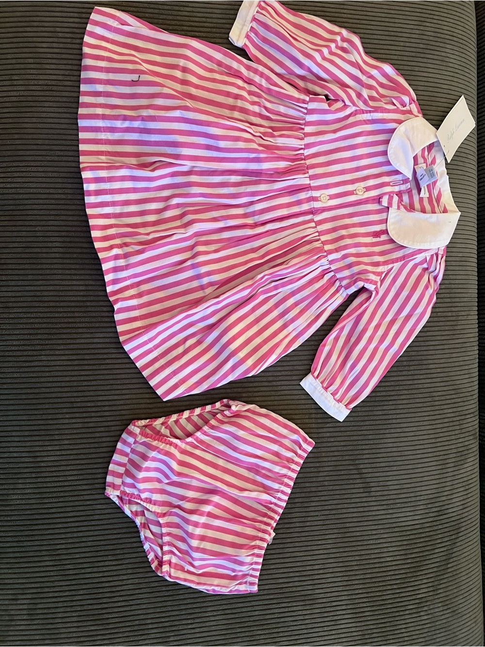 Ralph Lauren Pink Striped Baby Dress & Bloomers - Classic Collared Set